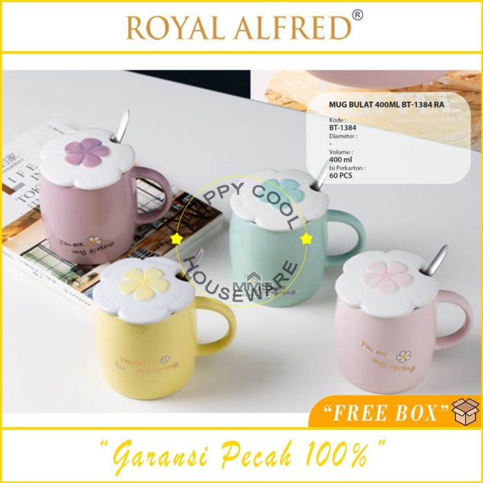 ROYAL ALFRED 1 set Mug Bulat Keramik + Tutup 400ml Assorted BT-1384