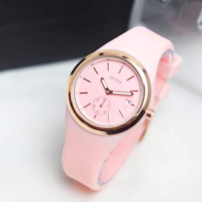 ( Berkah Store) (Cod)Jam Tangan Wanita  GuesCrono Variasi Tanggal Aktif Strap Rubber(Dikirim Jakarta