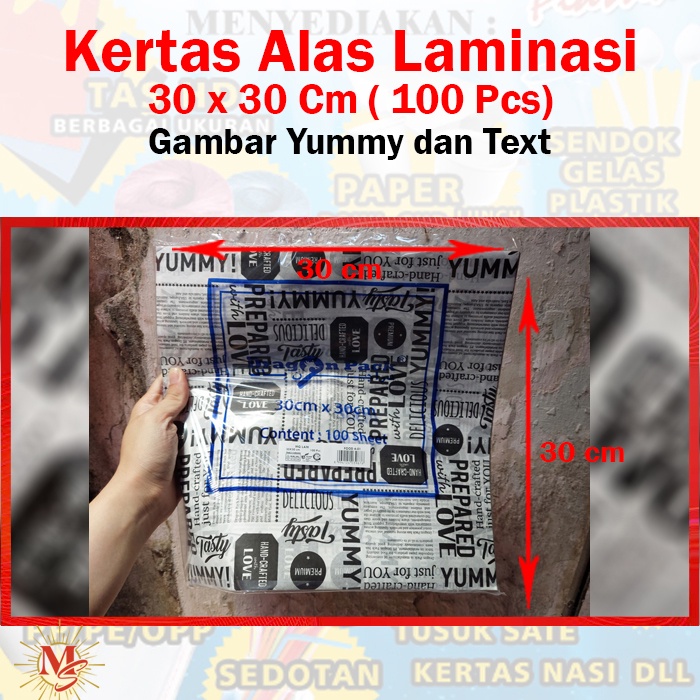 Kertas Alas Laminasi / Paper Wrap / Bungkus Burger dan Sandwich Motif 30 x 30 ( 100 Pcs) - Alas Maka