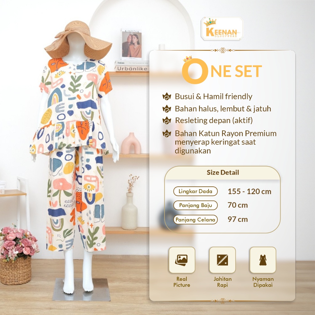 Baju Wanita One Set Pajamas Setelan Kekinian Piyama Motif Cantik Bahan Katun Rayon Premium Super Ade