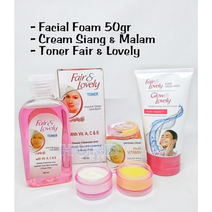 HM Paket 3 in 1 Cream Siang dan Malam Fair And Lovely - Facial Foam Fair and Lovely Plus Toner Fair 
