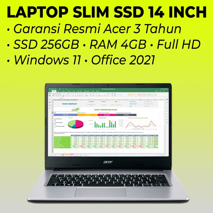 PROMO SPESIAL Laptop Notebook Kerja Slim Acer 14 Inch SSD Leptop Tipis Baru Murah