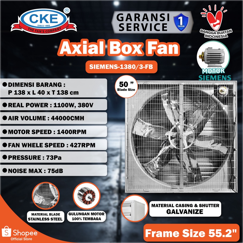 Box Fan Axial Low Noise CKE SIEMENS-1380 3-FB 50 Inch/Kipas kandang ayam/blower kandang ayam
