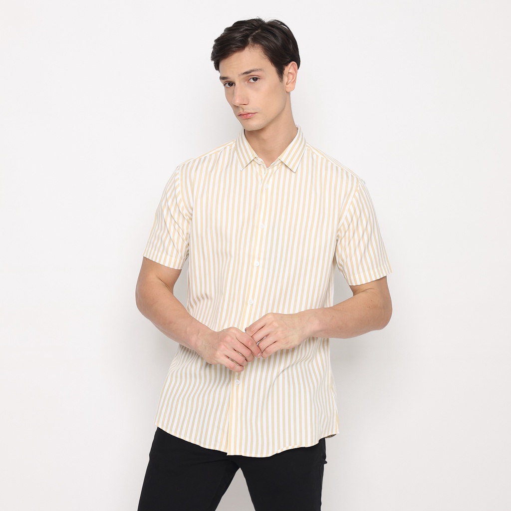 izzue kemeja salur lengan pendek - White Apricot