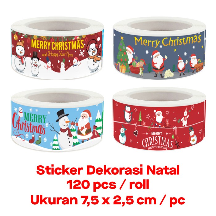 

Sticker Label Dekorasi Natal Merry Christmas Segel Kemasan Kado Hampers Amplop 7,5 x 2,5 cm 120pcs/roll