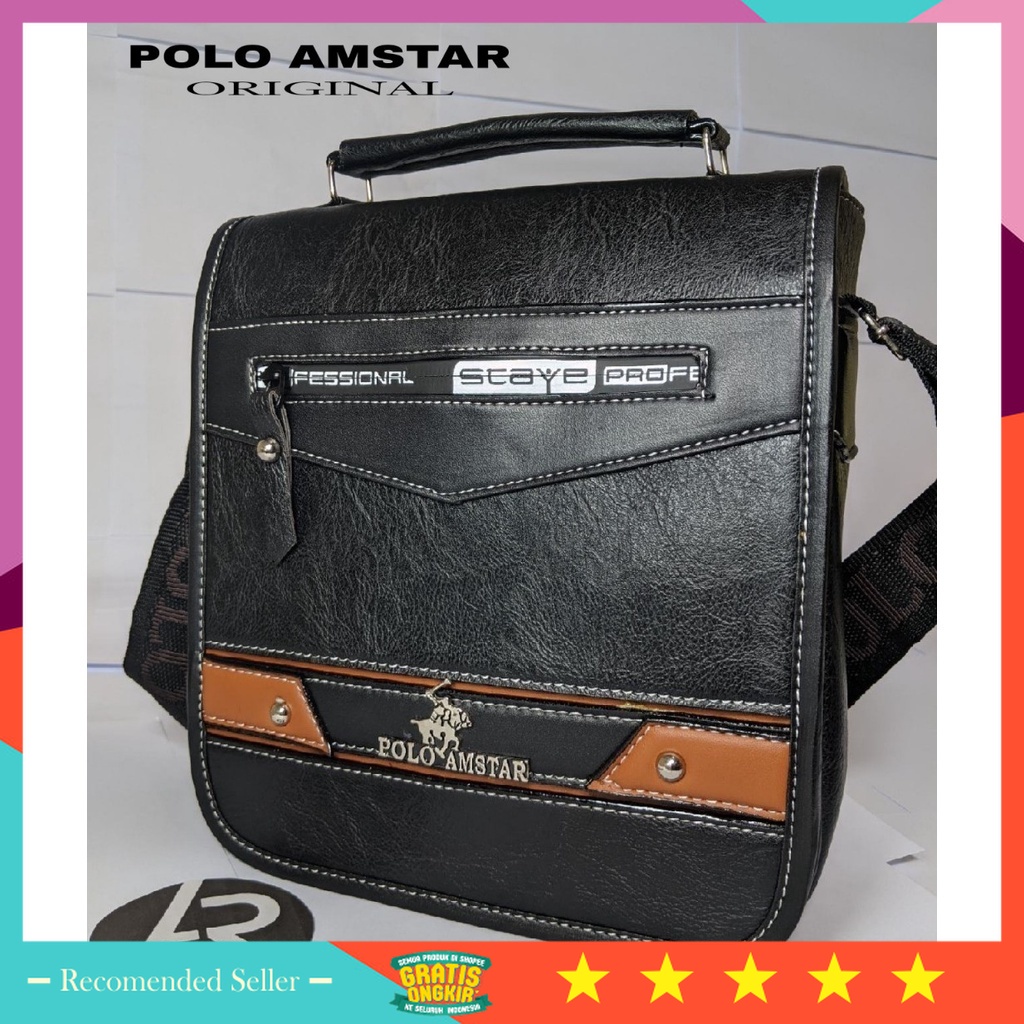Selempang Murah Bahan Kuat Awet Premium Branded - Tas Selempang Pria POLO AMSTAR PU Leather Original