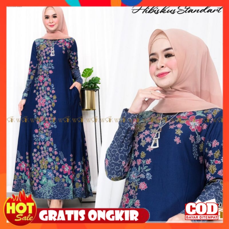 KAIN ADEM HALUS TEBAL / Gamis Calvin Jeans Terbaru Hibiskus Maxy Gamis Printing Jumbo Dress Kondanga