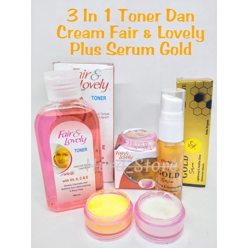 Hurd Store Paket 3 in 1 Glow And Lovely Plus Serum Forte Gold - Toner Fair and Lovely -Cream Siang d