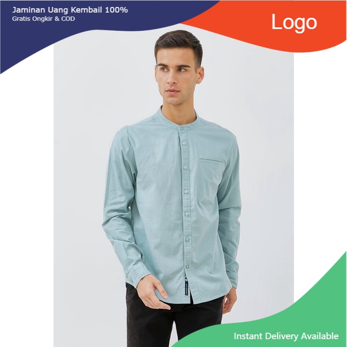 OSELLA BAJU PRIA KEMEJA KOKO LENGAN PANJANG SOLID IN SAGE/ Murah lebay