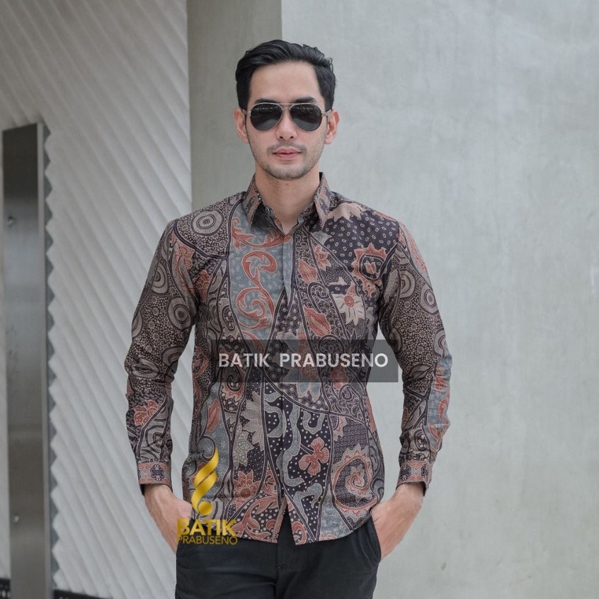 Prabuseno MARTAPURA Kemeja Batik Pria Lengan Panjang Slim Fit Slimfit     Jumbo Modern Premium Baju 