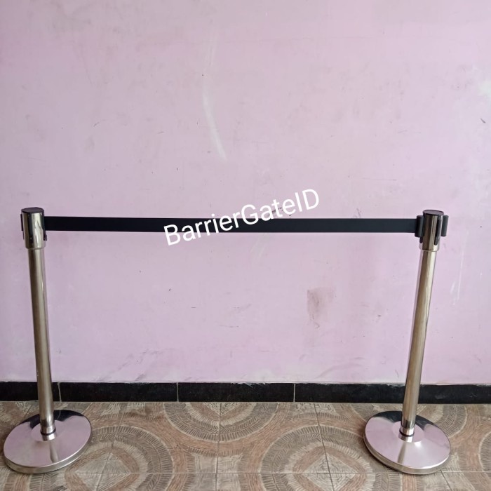 

Tiang Pembatas Antrian Stainless kualitas Premium + Tali Pita 2 Meter - Pita Hitam