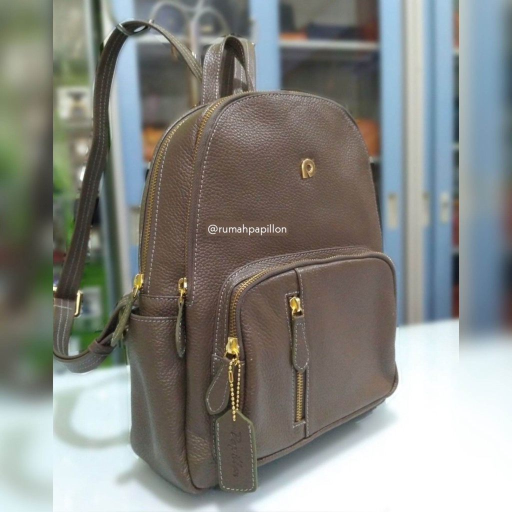 Tas Ransel Wanita Bahan Full Kulit Merk Papillon Resmi / K3353 Kopi