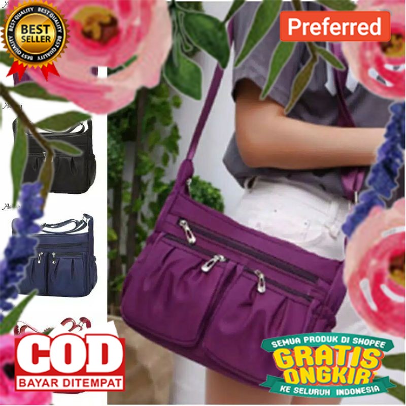 2.2 COD SALE - TAS SELEMPANG KOREAN WANITA RESLETING TIGA WARNA HITAM, MERAH, MAROON, NAVY UKURAN BE