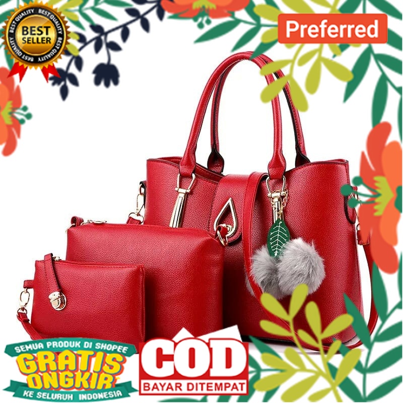 HAND BAG 3 IN 1 TAS SELEMPANG TOTEBAG  WANITA ONE SET HANDBAG TANGAN BESAR TAS JINJING KERJA SIMPLE 