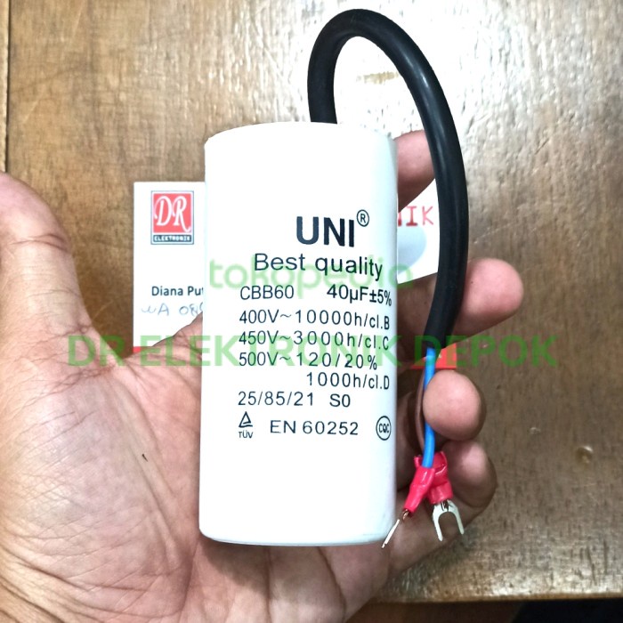 KAPASITOR CAPASITOR MESIN CUCI 40uf 40 Mikro 2 KABEL CBB60 UNI LA27