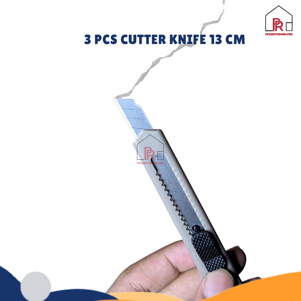 

Set Cutter Knife 13 CM 3 Pcs / Pisau Cutter isi 3 Pcs / Kater alat pemotong serbaguna / Cutter Kater Karter Pisau Besar Reffil isi 3 Pcs