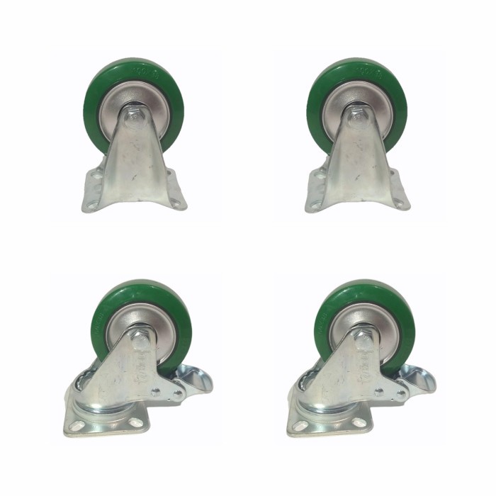 Roda Troli 6 Inch PU Merk HOD 1 Set (2 Mati 2 Hidup Rem)