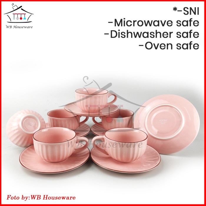 cangkir set 6 pasang pink keramik / coffee tea set KOPIN KPC-03 NCSR - Biru
