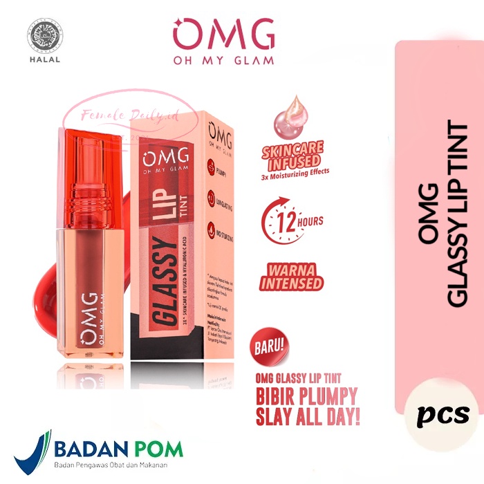 [ OMG LIP TINT GLASSY ] OMG OH MY GLAM Glassy Lip Tint 2g - Lip Tint Warna Intense Tahan 12 Jam, Ski