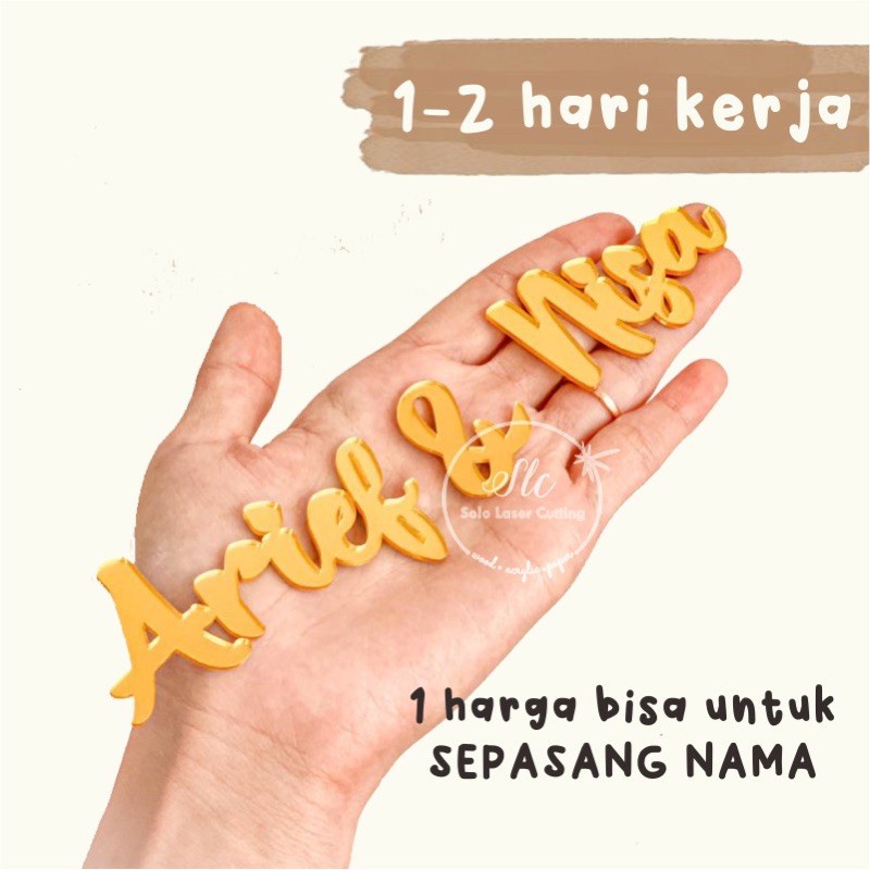 sepasang NAMA AKRILIK MIRROR GOLD CUTTING LETTER MIRROR GOLD chipboard akrilik dekorasi mahar rustic