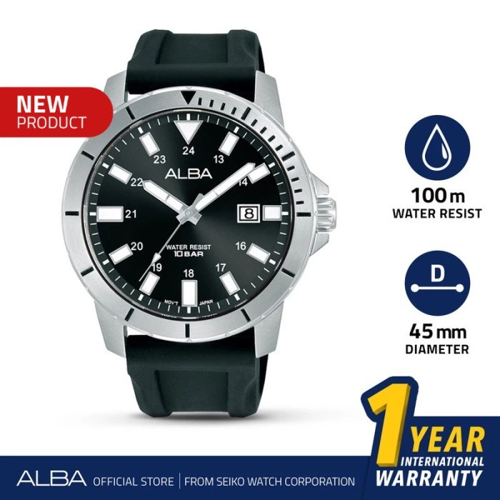 Jam Tangan Pria Alba AS9S01 Silicone Hitam Quartz Original