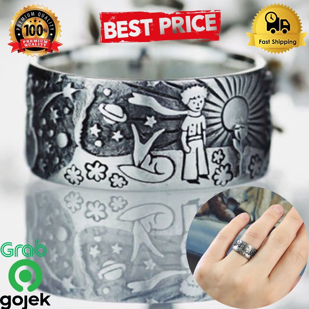 Cincin pria titanium ukir planet astronomi matahari bintang bulan , cincin pria / cincin hitam / cin