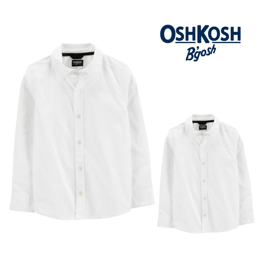 Damasaki 4T - 14T Laki-laki Boy Kemeja Anak Lengan Panjang Putih Polos Katun B'GOSH