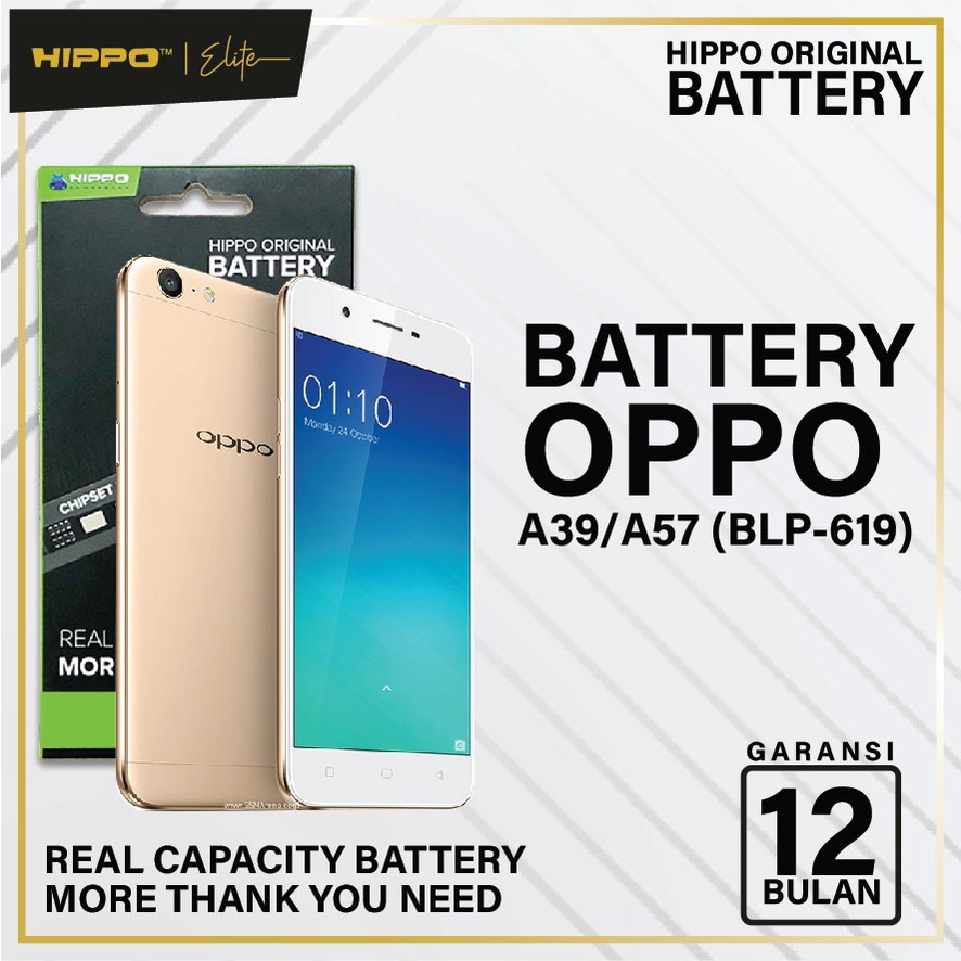 Hippo Battery OPPO A39 / A57 BLP-619 3400Mah Original Cell Baterai Batere Batre