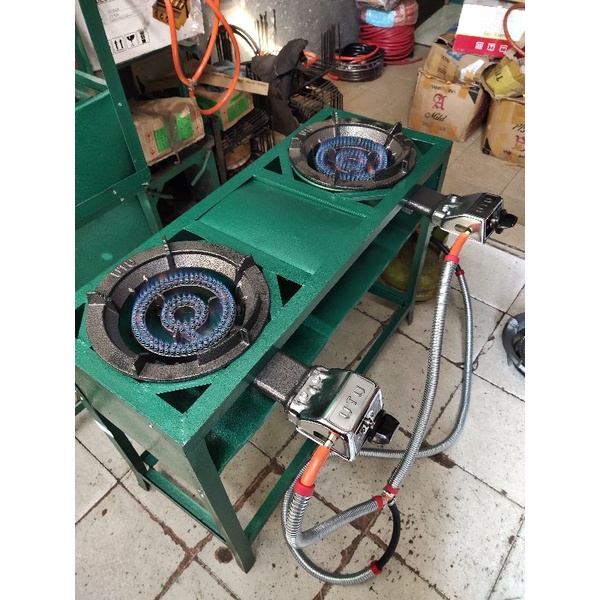 1set kompor gas api besar 2 tungku 1set selang regulator dan rangka double / KOMPOR API SERIBU