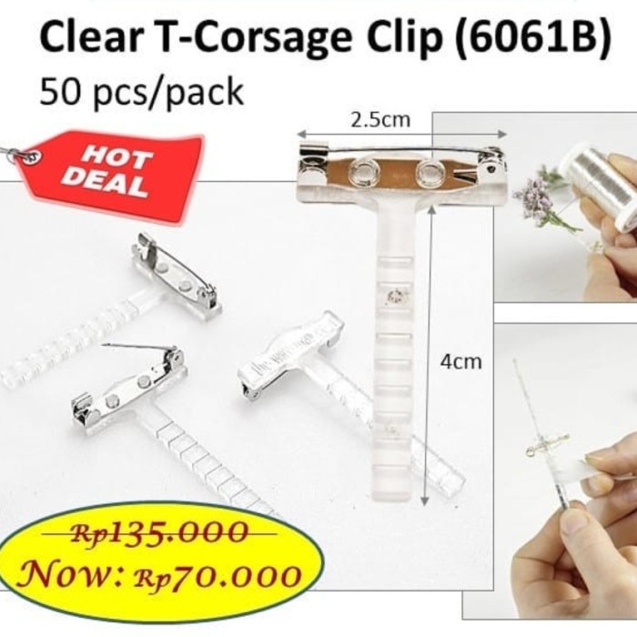 

clear T corsage Clip 6061b - corsase - barang florist isi 50