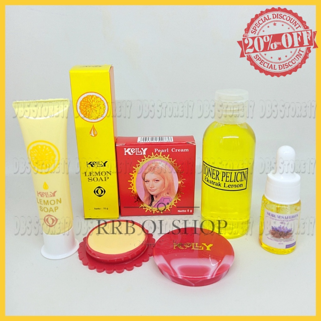 SLB _ Paket Kelly 4in1 Cream Kelly + Kelly Lemon Soap + Serum Saffron + Toner Pelicin Lemon