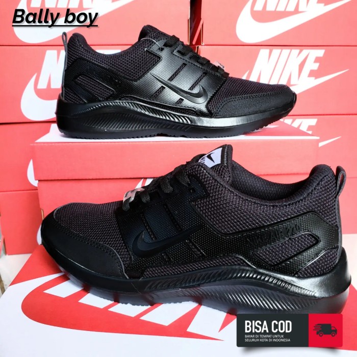 ✨MURAH✨ -Sepatu Sekolah Hitam Polos Nike Air Pria Wanita Full Black Size 36/44 - hitam putih, 38