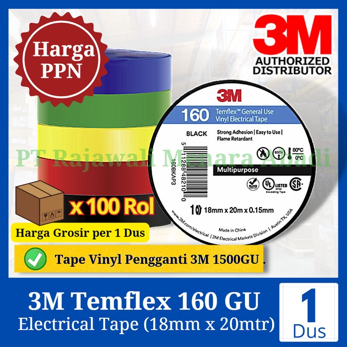 

3M Isolasi Listrik Temflex 160 General Use (1 Dus isi 100 Rol)