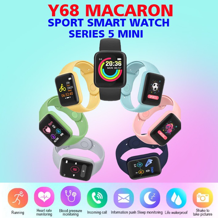 Smartwacth Y68 / D20 Macaron Smart Watch Y68S Macaron Jam Tangan Pintar Bluetooth Indomall