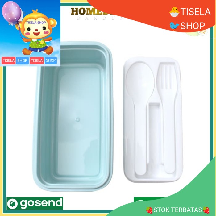 Kris 760 Ml Tempat Makan Plastik Dengan Alat Makan - Pink / misting - Biru