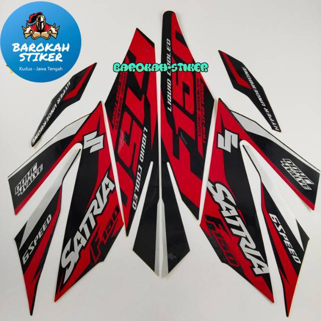 Striping stiker polet motor suzuki satria fu f 150 led 2016 injeksi hitam merah list body standar be
