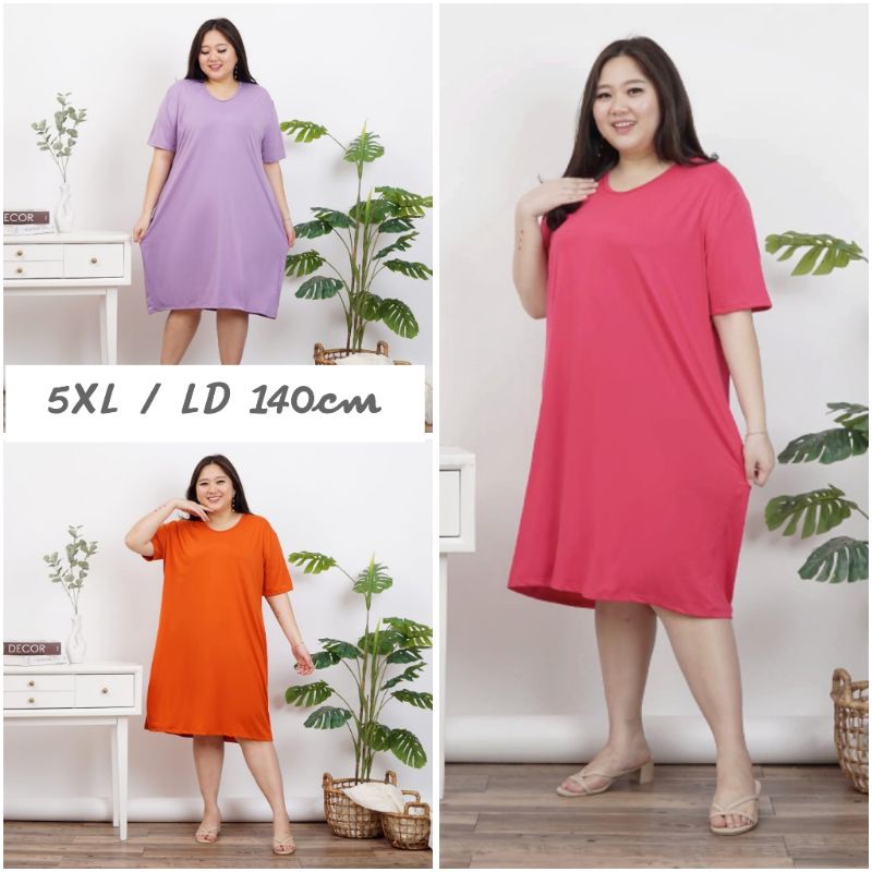 LD 120 140 DRESS DASTER KAOS SUPER JUMBO BIGSIZE OVERSIZE BASIC POLOS HITAM LENGAN PENDEK WANITA SEL
