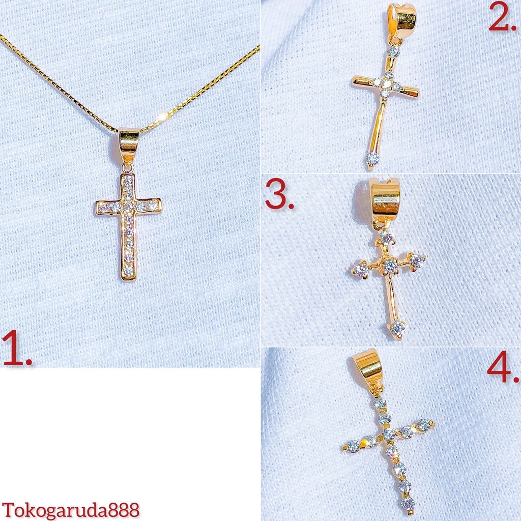 Liontin salib anak dan dewasa emas asli kadar 700 70 16k cross permata bling mainan rantai kalung Je