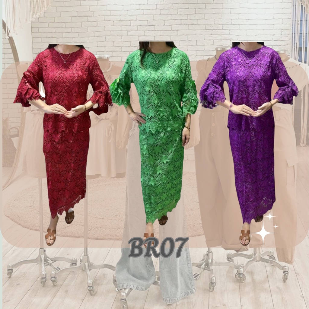 BFJ Setelan Rok Brukat Panjang Wanita Lengan Pita Import Size Jumbo - BR07