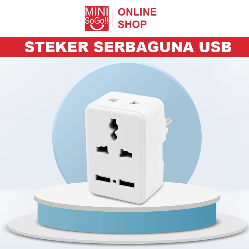 Minisogo Steker T Multi Serbaguna 2 Lubang + 2 Port USB / Steker T Multi Usb