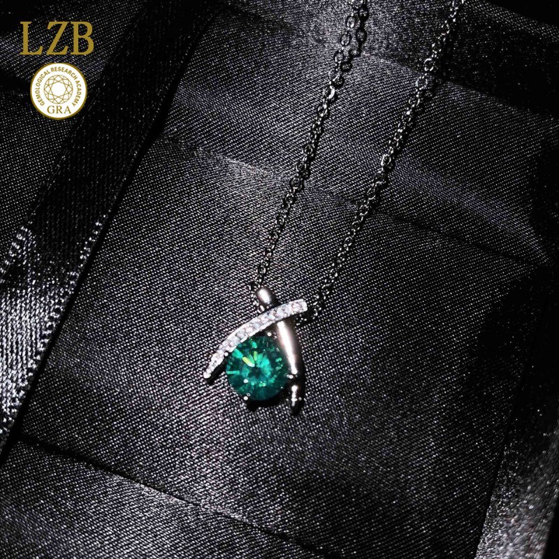 Kalung Berlian Hijau Biru Pt950 Liontin Berbentuk X