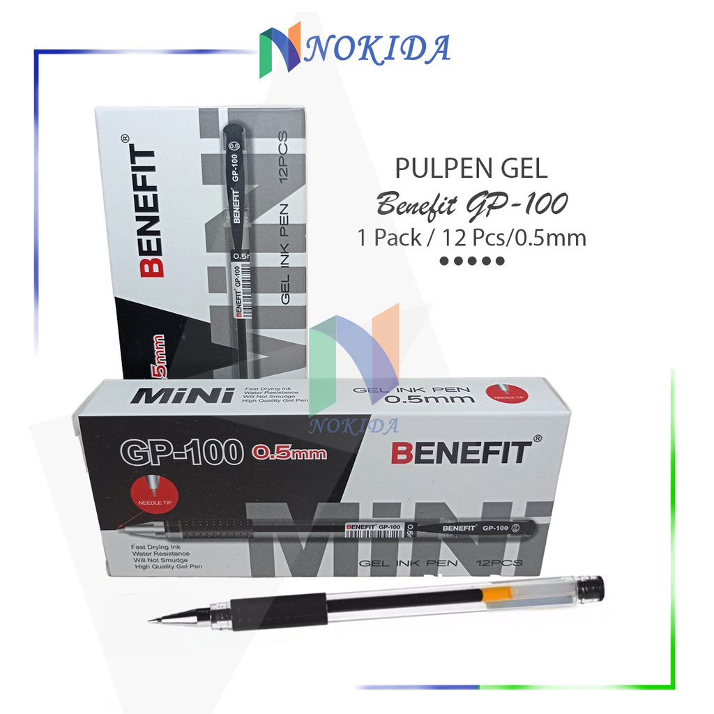 

Nokida Pulpen Gel Benefit GP-100 [1 Pack/12Pcs] / Alat Tulis Sekolah Ballpoint Bolpen Pena Pen / Polpen Jel Tinta Hitam Biru Merah 1 Pak