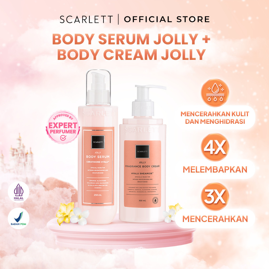 Scarlett Skincare Set Kecantikan Perawatana Tubuh Whitening Body Serum Jolly + Body Cream Mencerahka