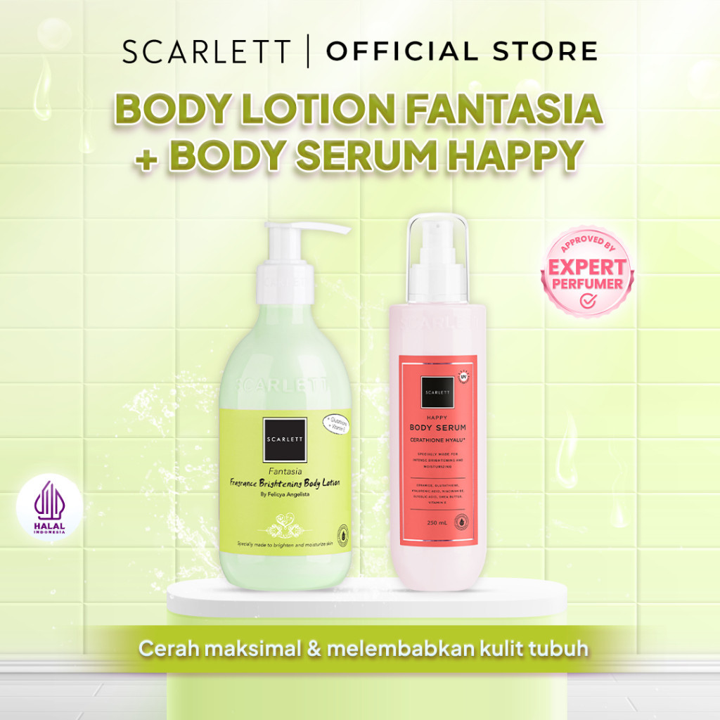 Scarlett 2Pcs Whitening Body Lotion Fantasia + Scarlett Whitening Bodyserum Happy Skincare Pelembab 