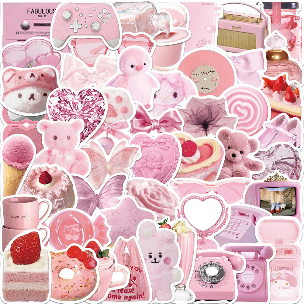 

10/30/50pcs Kawaii Pink Cartoon Stickers Aesthetics Cute Decals For Laptop Suitcase Fridge Phone Luggage Guitar Car Sticker Toys