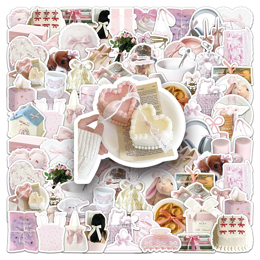 

10/30/50pcs Cute Bow Pink Cartoon Stickers Ins Style Girls Decals Decoration DIY Laptop Phone Skateboard Stationery Graffiti Toy