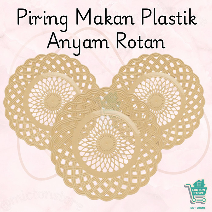 LUXTON Piring Anyam Rotan Plastik Premium Piring Estetik dan Fungsional Piring Bambu Piring Tenun Pi