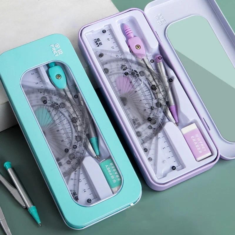

7pcs/box Compass Protractor Ruler Set Specific Ruler for Drafting Drawing Math Tools Kit Triangle Ruler Exam Korean Stationery