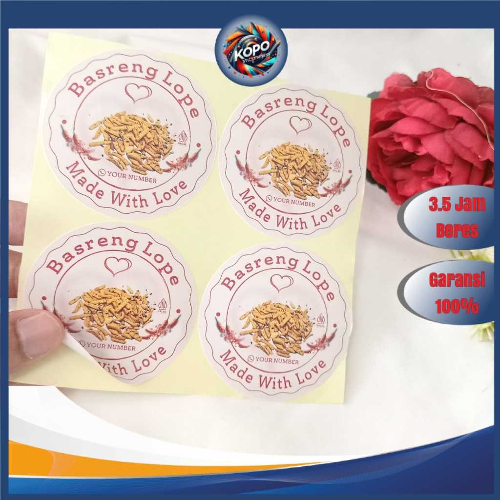 KOPO  Sticker Print Label Makanan Cemilan Basreng Bentuk Bulat Free Desain Stiker Custom Nama
