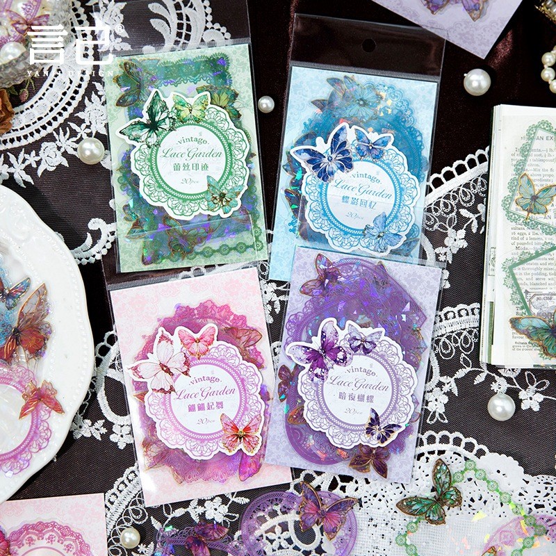 

10pcs Sticker Hologram Lace Garden Butterfly Frame Bingkai Mengkilap Renda Estetik Kupu